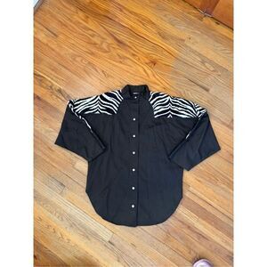 Vintage Cesucci Womens Black White Zebra Print Button Down Western Shirt Medium